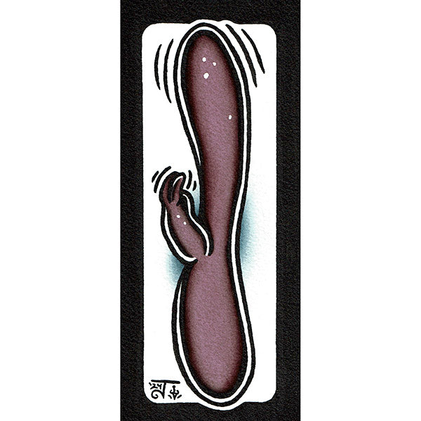 American traditional tattoo flash illustration Bunny Rabbit Vibrator watercolor painting.