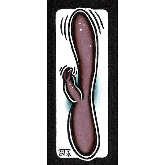 American traditional tattoo flash illustration Bunny Rabbit Vibrator watercolor painting.