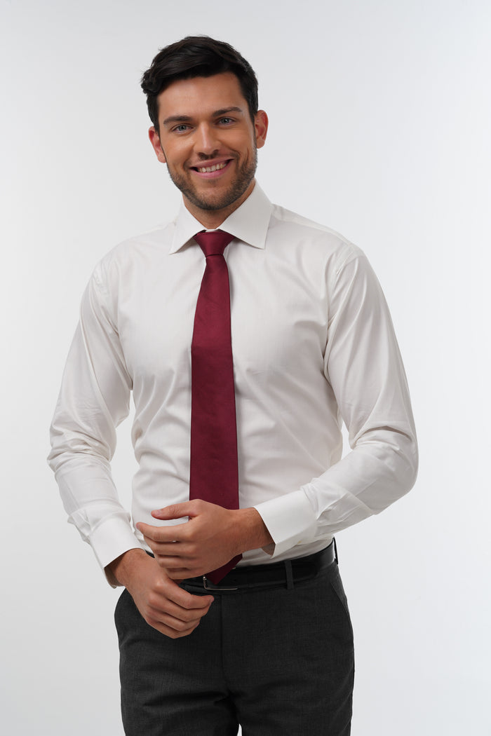 Burgundy solid woven silk tie