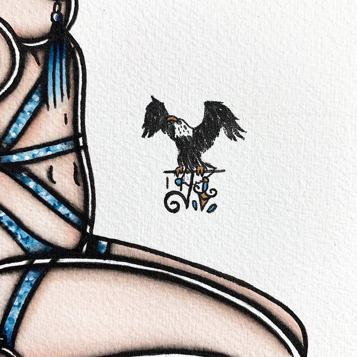 American Traditional tattoo flash sexy traditional tassel burlesque pinup spitshade painting.