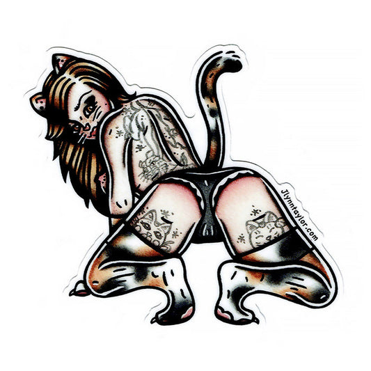 American traditional tattoo flash Calico Kitten Pinup watercolor vinyl sticker.
