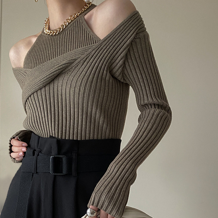 Calienne Chic Ribbed Knit Sweater