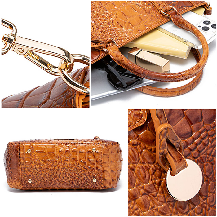 Calienne Croc Embossed Leather Handbag