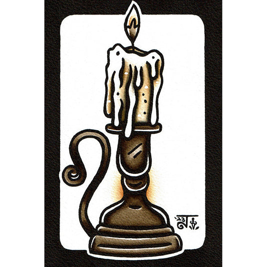 American traditional tattoo flash Candlestick watercolor illustration painting.
