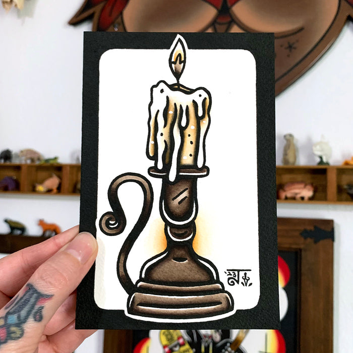 American traditional tattoo flash Candlestick watercolor illustration painting.