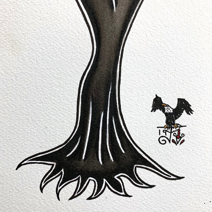 American Traditional tattoo flash sexy Morticia Addams pinup spitshade painting.