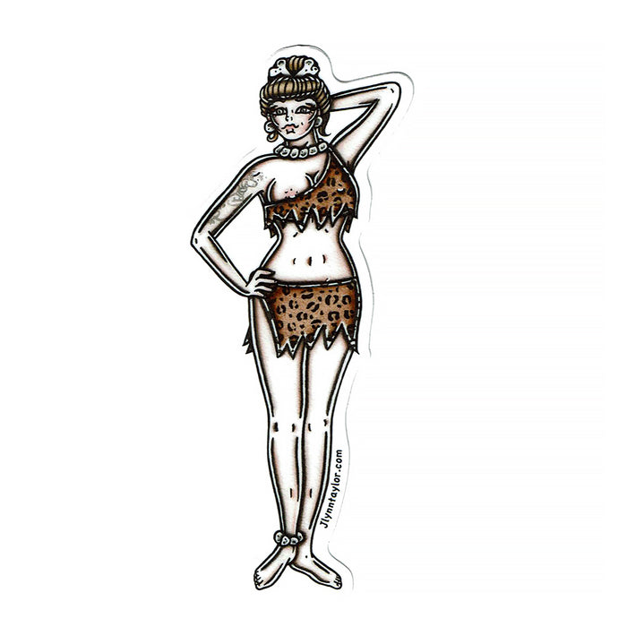 American traditional tattoo flash Cavewoman  Pinup watercolor sticker.
