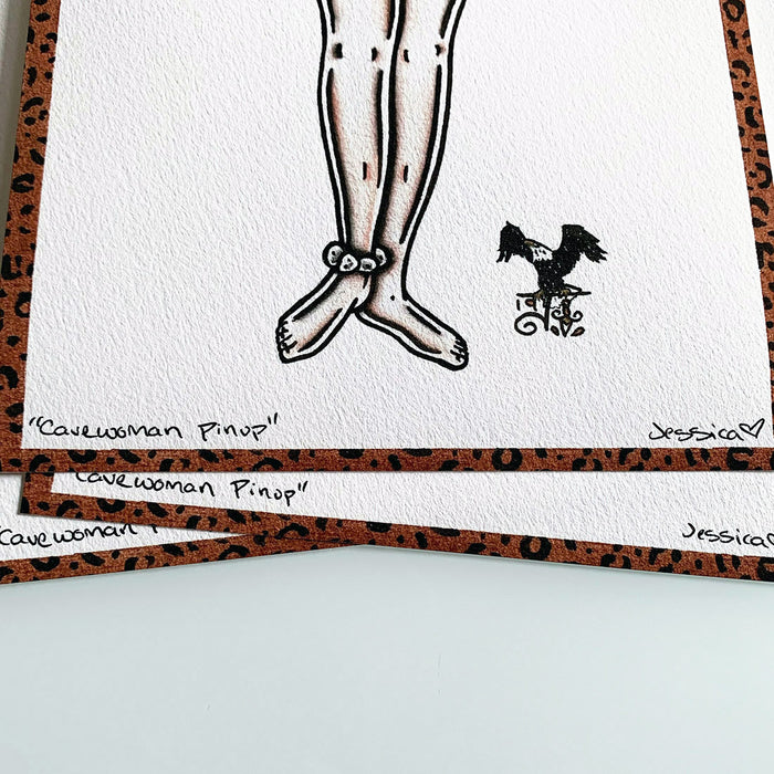 American traditional tattoo flash Cavewoman Pinup watercolor print.