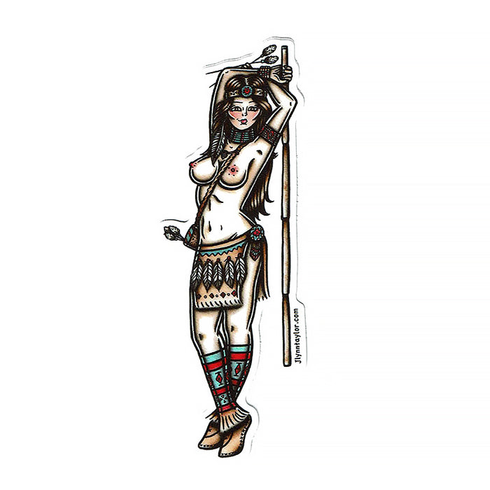 American traditional tattoo flash Native American Inidan Pinup watercolor sticker.
