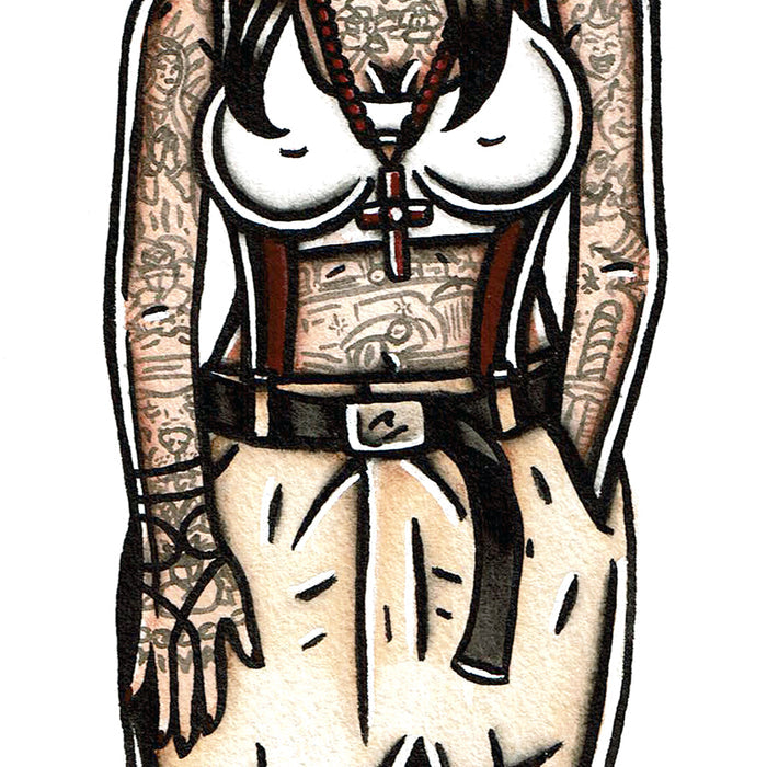 American Traditional watercolor Chola Pinup Tattoo FlashPainting.