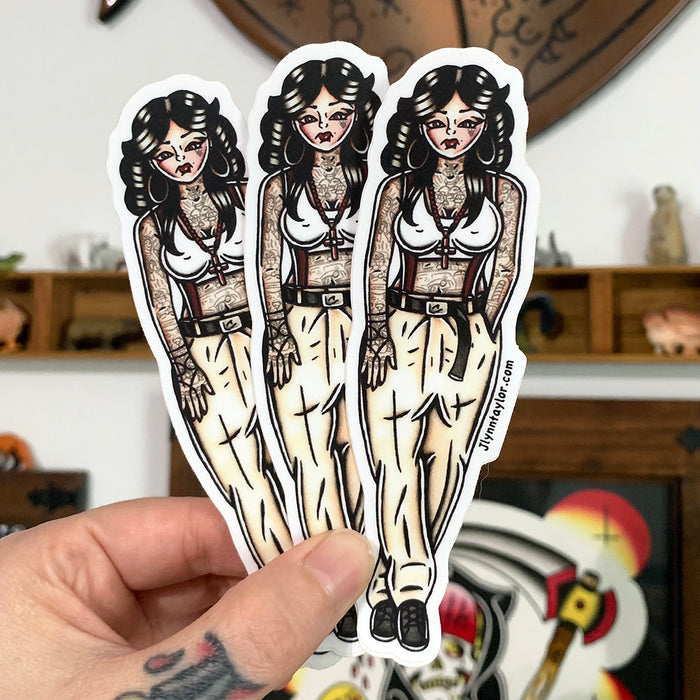 American traditional tattoo flash illustration Latina Chola Gangster Pinup watercolor sticker.