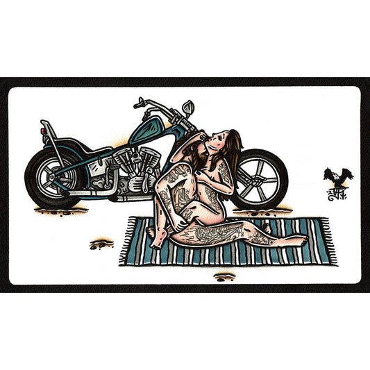 American traditional tattoo flash Chopper Love Pan-Shovel watercolor painting.