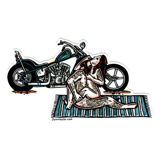American traditional tattoo Chopper Motorcycle  Love Pinup watercolor Sticker.