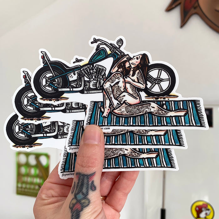 American traditional tattoo Chopper Motorcycle  Love Pinup watercolor Stickers.