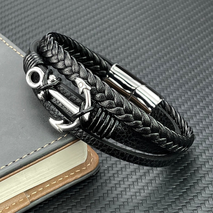 Classic Anchor Leather Bracelet