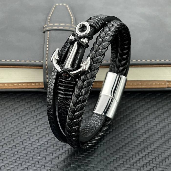 Classic Anchor Leather Bracelet