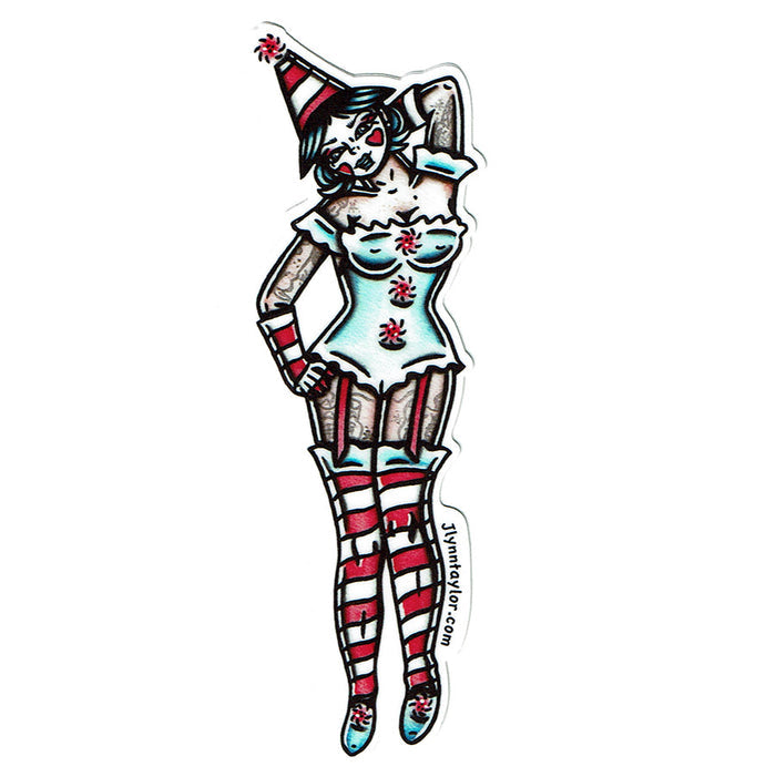 American traditional tattoo flash Clown Pinup watercolor sticker.
