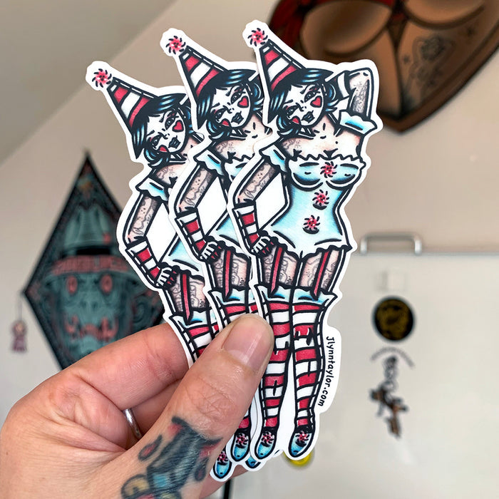 American traditional tattoo flash Clown Pinup watercolor sticker.