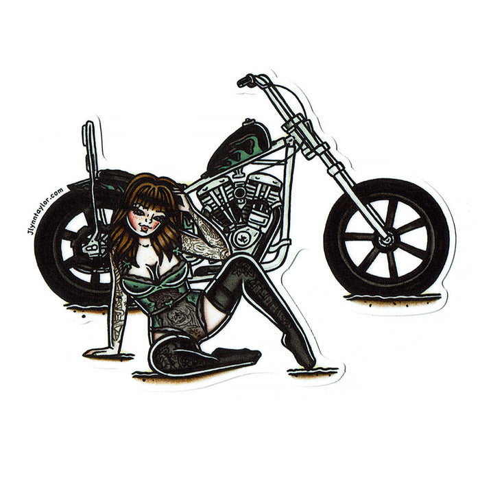 American traditional tattoo flash illustration Cone Shovelhead Chopper Pinup watercolor sticker.