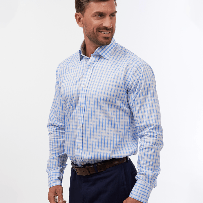 Cotswold Check Sky White Formal Shirt- Thin Red Line