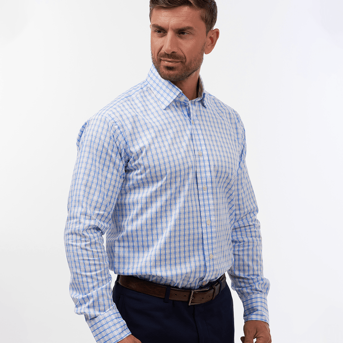 Cotswold Check Sky White Formal Shirt- Thin Red Line