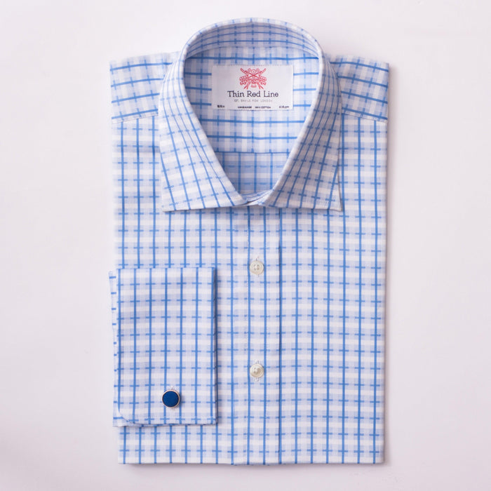 Cotswold Check Sky White Formal Shirt - Thin Red Line