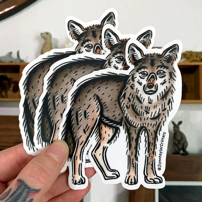American traditional tattoo flash Coyote watercolor sticker.
