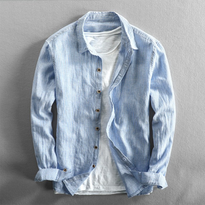 DAN HARRISON STRIPED LINEN SHIRT