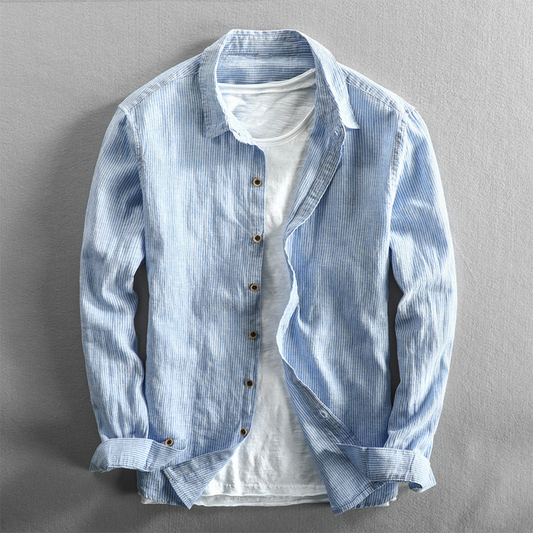 DAN HARRISON STRIPED LINEN SHIRT