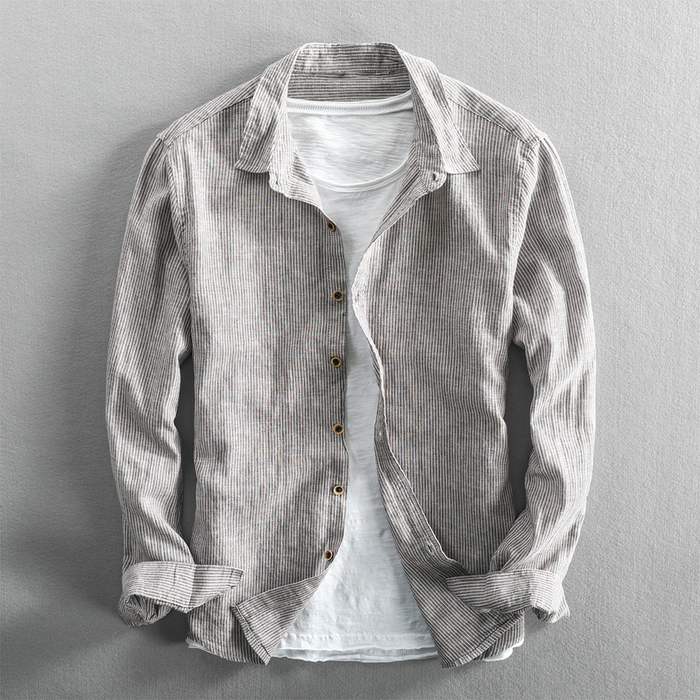 DAN HARRISON STRIPED LINEN SHIRT