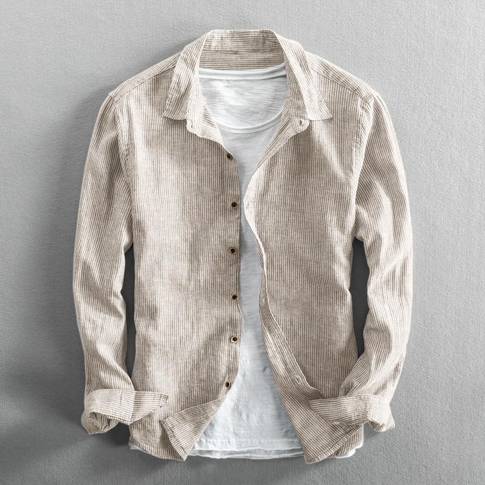 DAN HARRISON STRIPED LINEN SHIRT