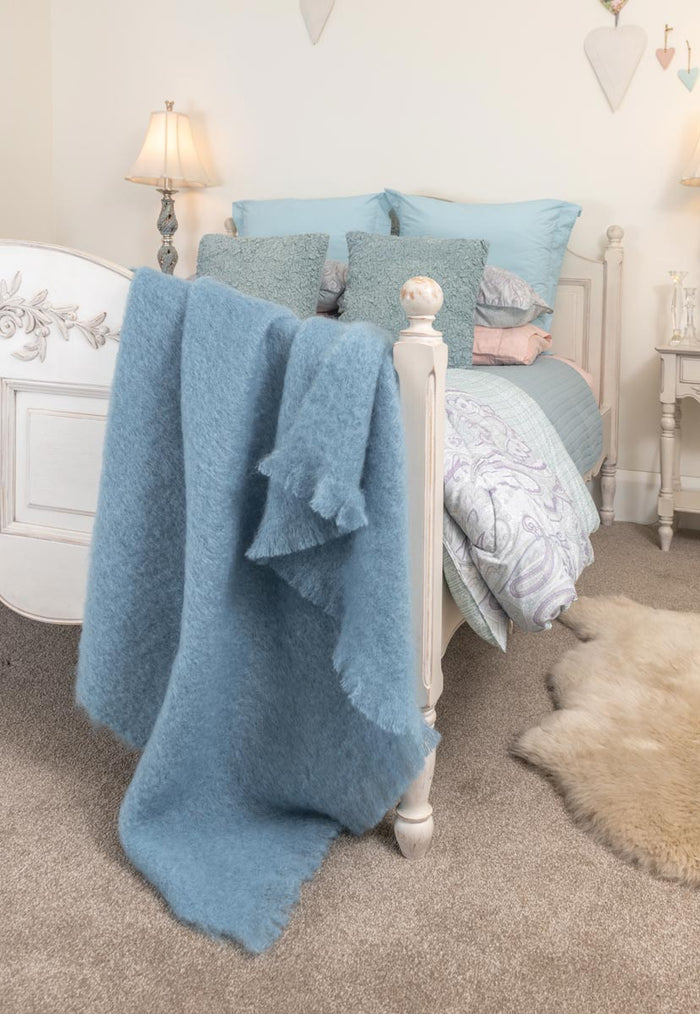 Denim blue mohair throw blanket New Zealand made