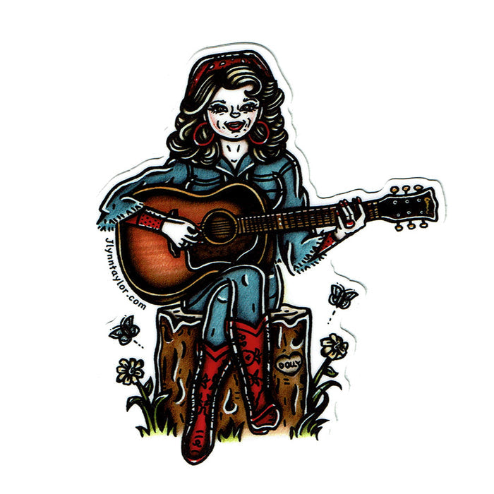 American traditional tattoo flash Dolly Parton Pinup watercolor sticker.