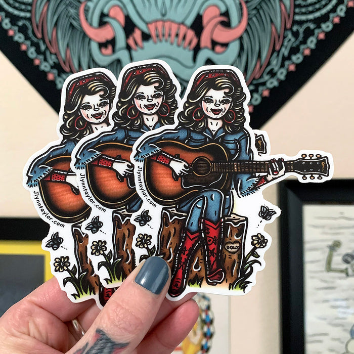 American traditional tattoo flash Dolly Parton Pinup watercolor sticker.
