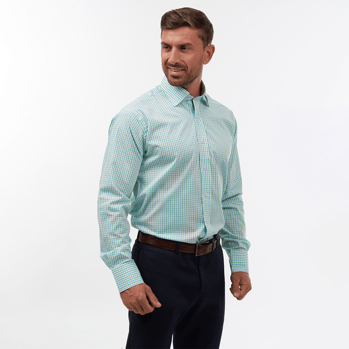 Double Gingham Check Blue & Green Formal Shirt