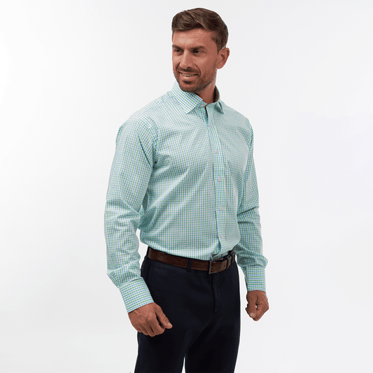 Double Gingham Check Blue & Green Formal Shirt