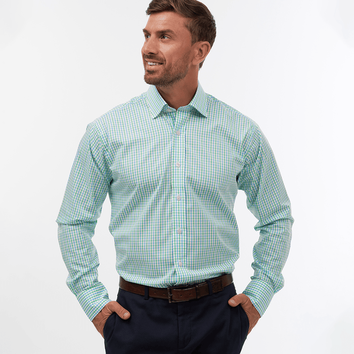 Double Gingham Check Blue & Green Formal Shirt
