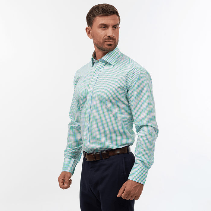 Double Gingham Check Blue & Green Formal Shirt