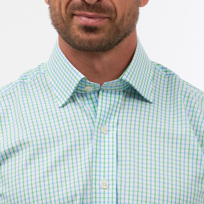 Double Gingham Check Blue & Green Formal Shirt