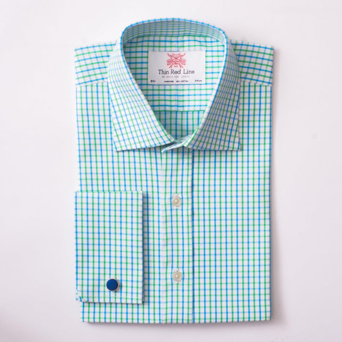 Double Gingham Check Blue & Green Formal Shirt