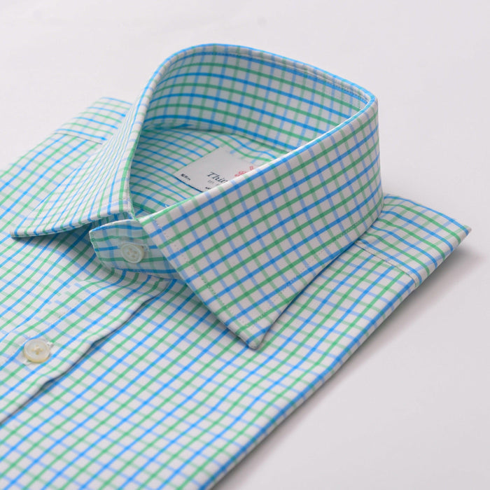 Double Gingham Check Blue & Green Formal Shirt