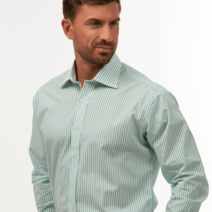 Double Stripe Blue & Green Formal Shirt