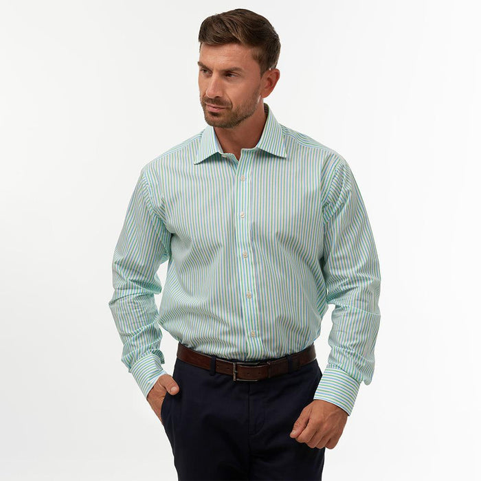 Double Stripe Blue & Green Formal Shirt