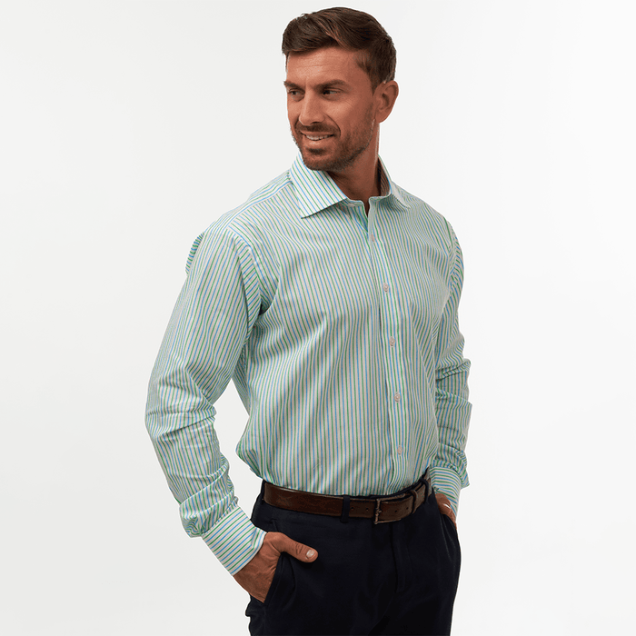 Double Stripe Blue & Green Formal Shirt