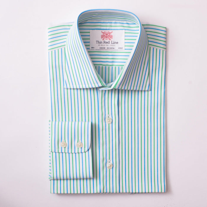 Double Stripe Blue & Green Formal Shirt