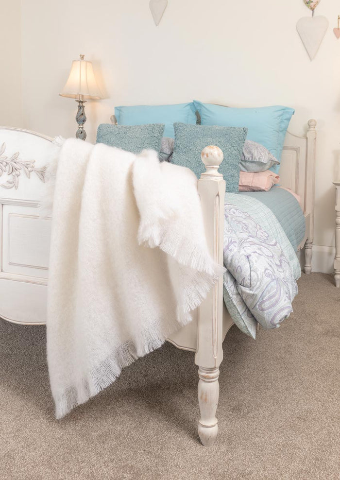 Mohair Blanket NZ - Dove White Mohair Throw Blanket