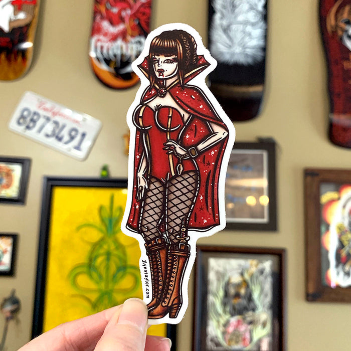 American Traditional tattoo flash sexy vampire pinup sticker.