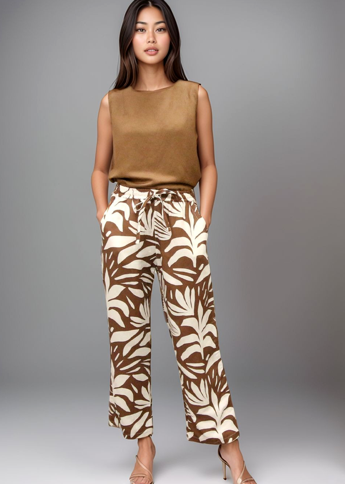Drawstring Pants - Abstract Tropical Brown