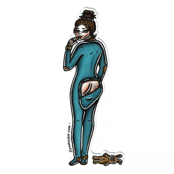 American traditional tattoo flash Drop Seat Pajamas Pinup watercolor sticker.