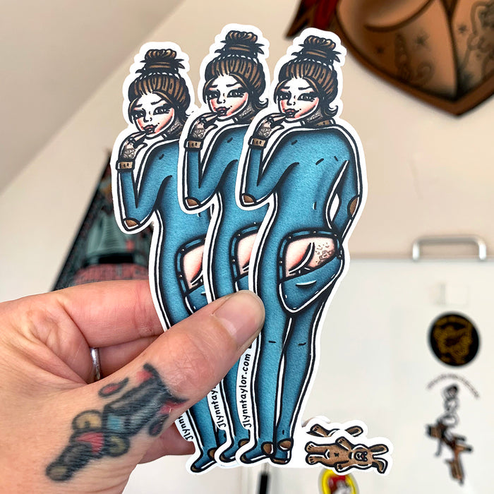 American traditional tattoo flash Drop Seat Pajamas Pinup watercolor sticker.